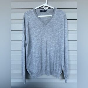 J. Crew Long Sleeve Merino Wool V-Neck Sweater Slim Fit Gray Men's Sz XL